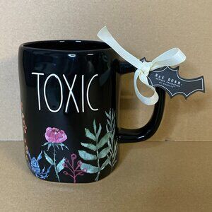 NWT Rae Dunn Halloween 2025 Floral TOXIC Black Coffee Mug Flowers Black Scary